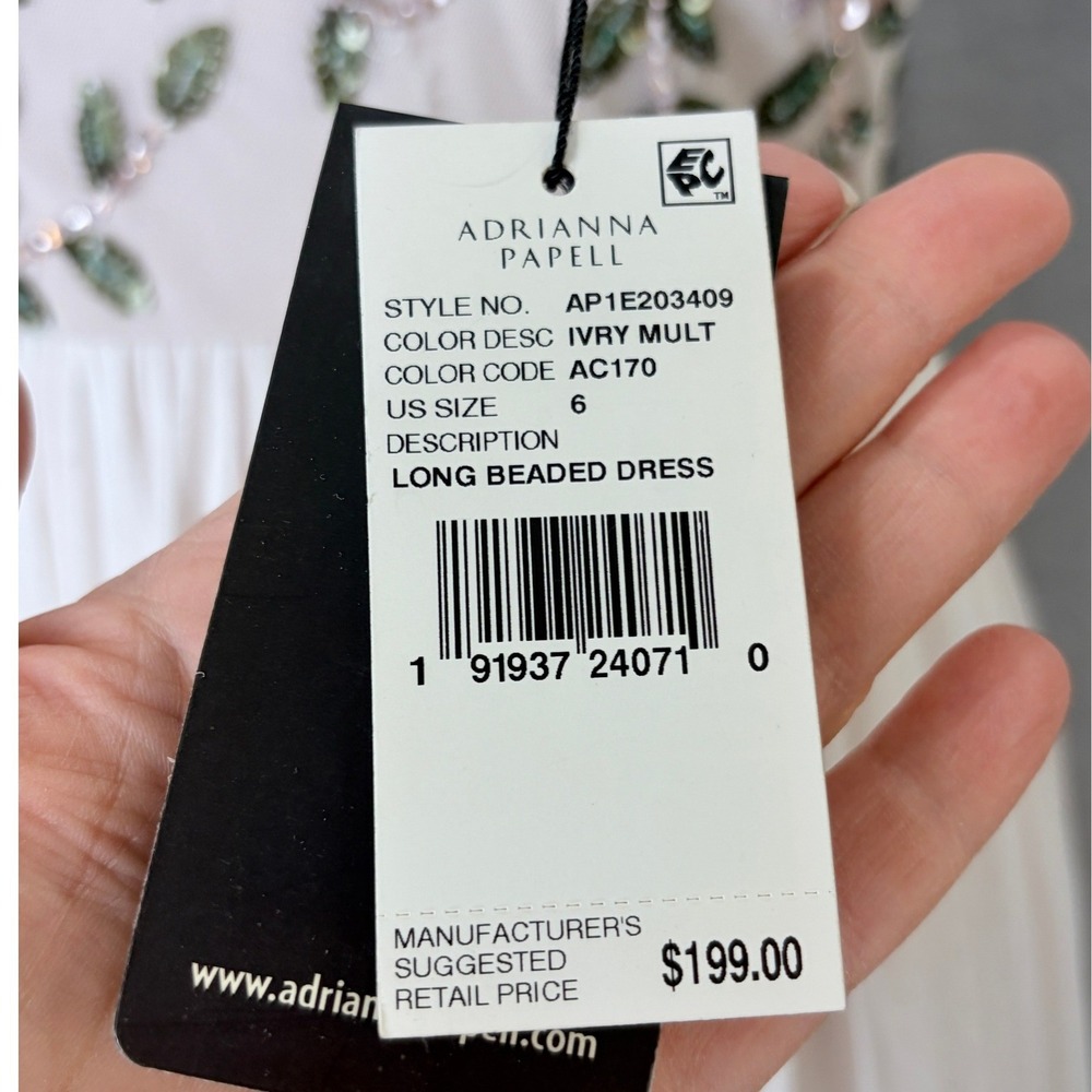 NWT Adrianna Papell Ivory Floral Beaded Sequin Maxi Dress Size 6 Garden Party - Picture 6 of 16